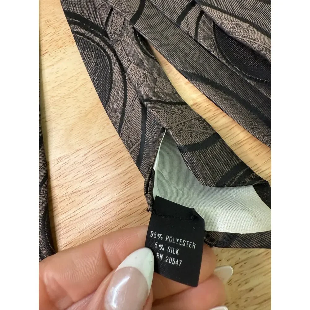 Delmani Italy Men's Neck Tie Dark Taupe Brown Black Abstract